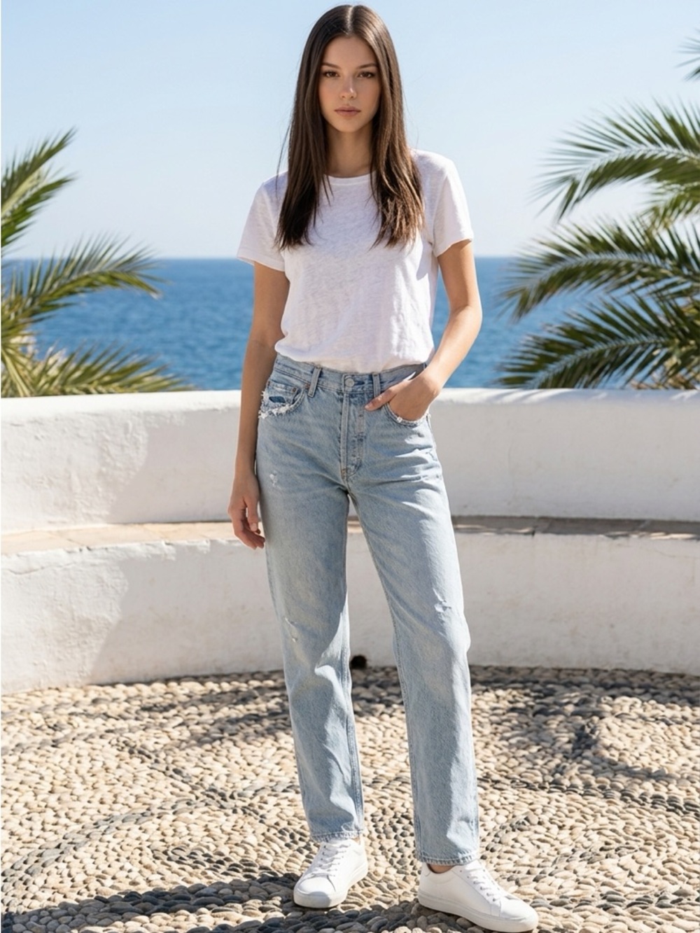 AGOLDE High-Rise Light Blue Straight Jeans - Women